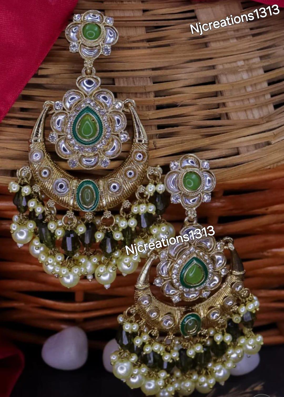 Mehndi Color Kundan Chandbali