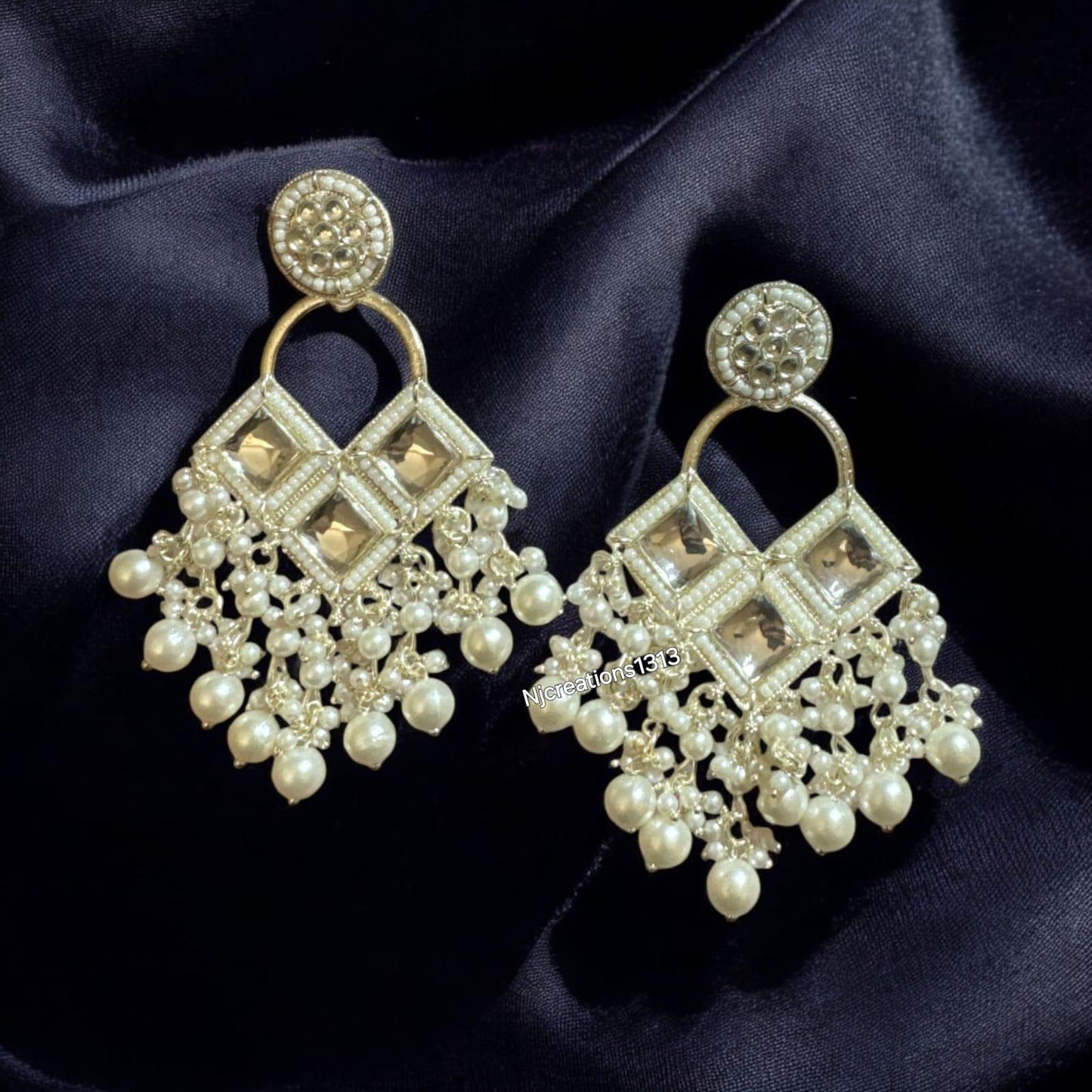 Pearl Look Kundan Chand Bali