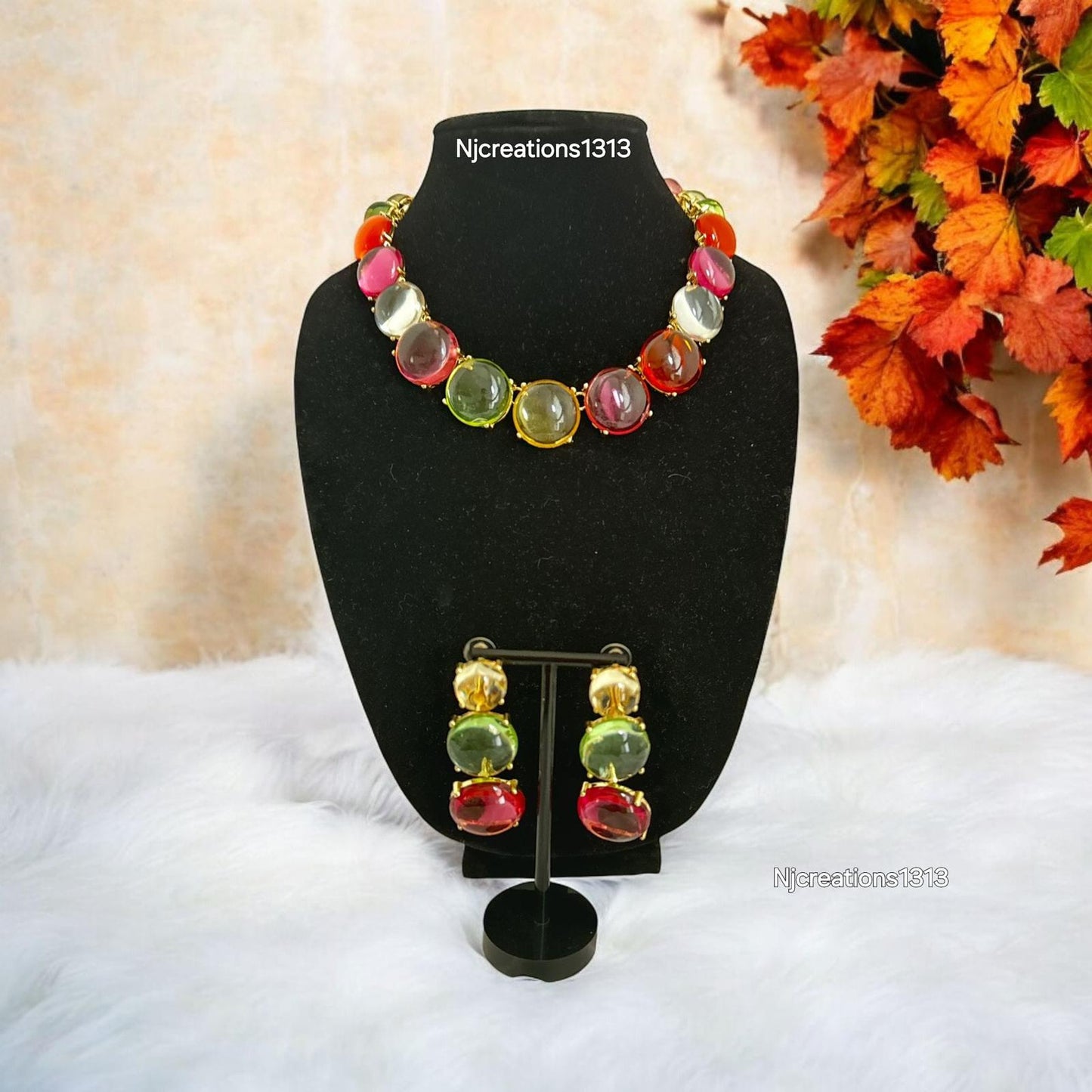 Colorful Transparent Resin Earrings and Necklace