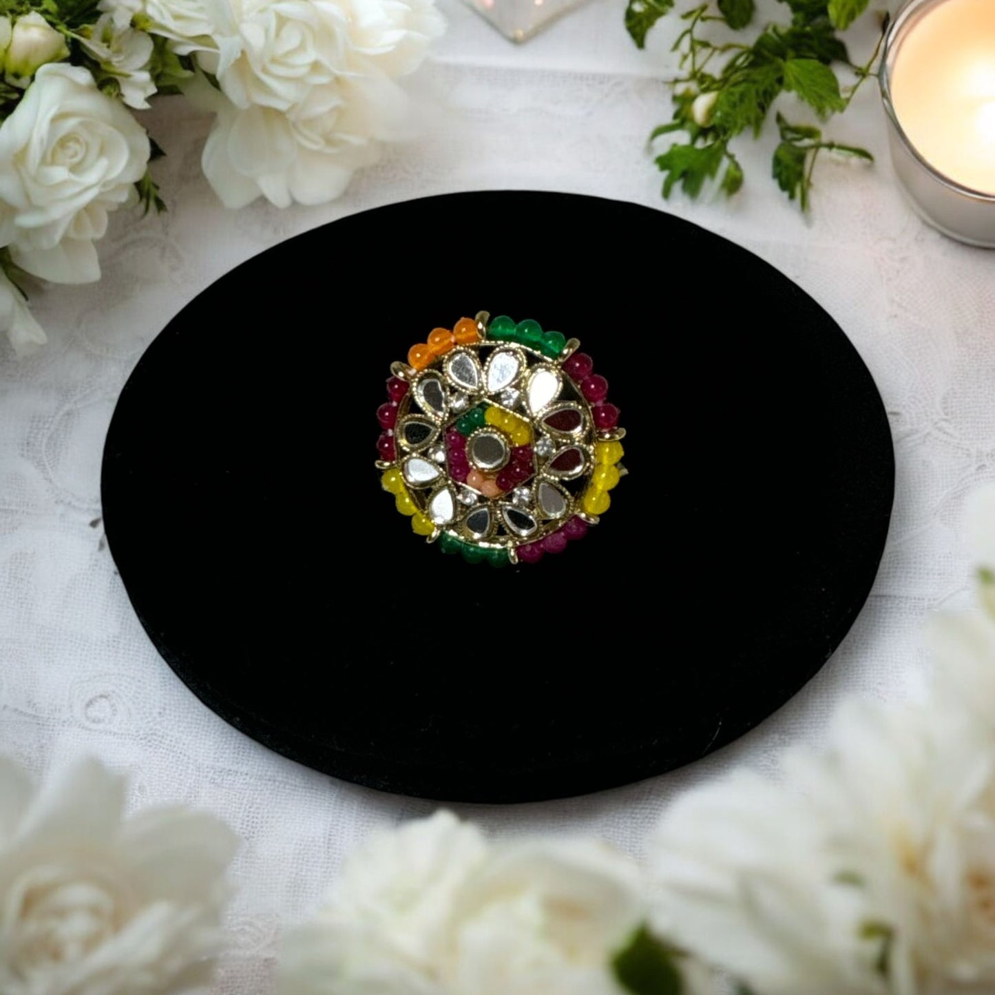 Adjustable Multi Color Ring in Gold Look