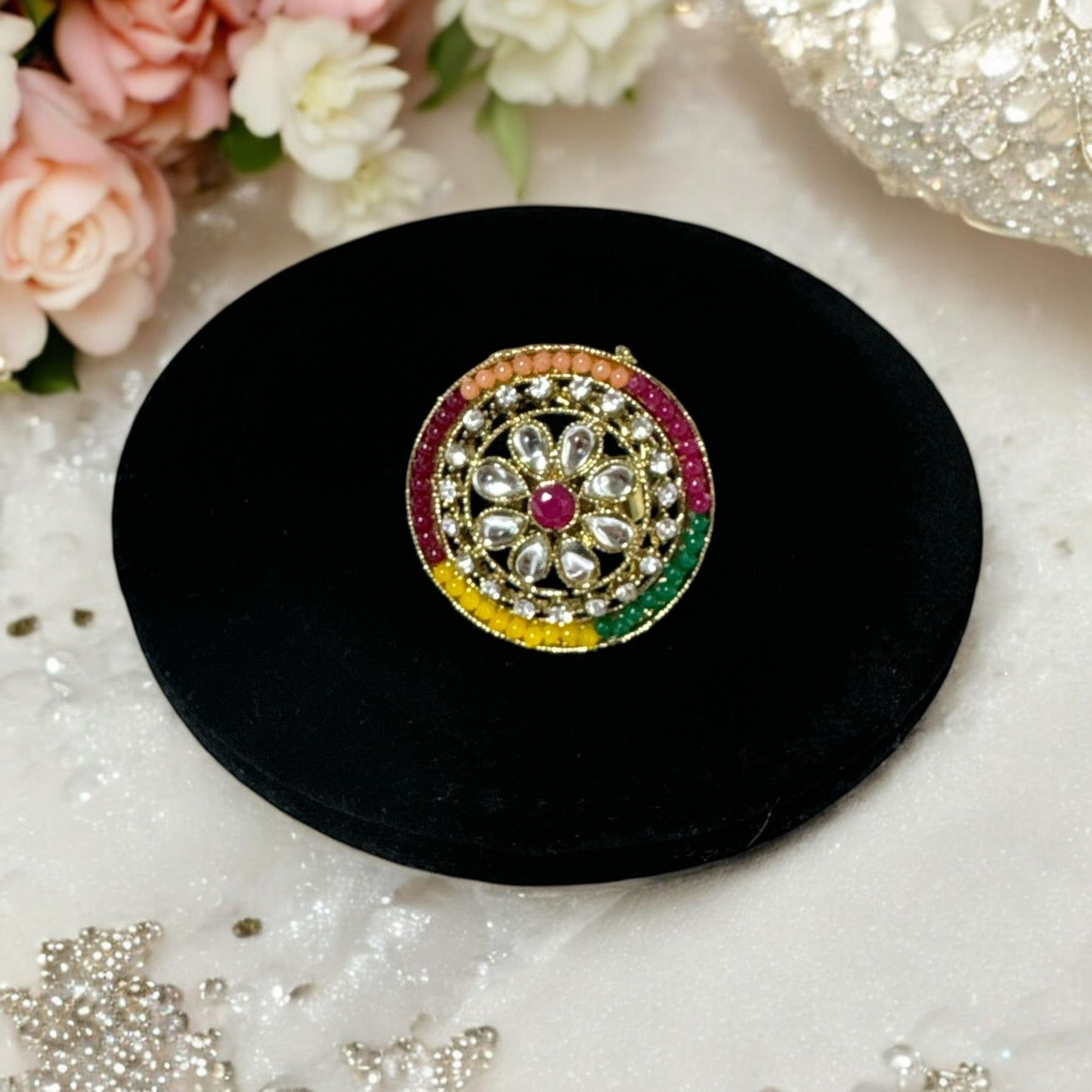 Adjustable Multi Color Ring in Gold Look
