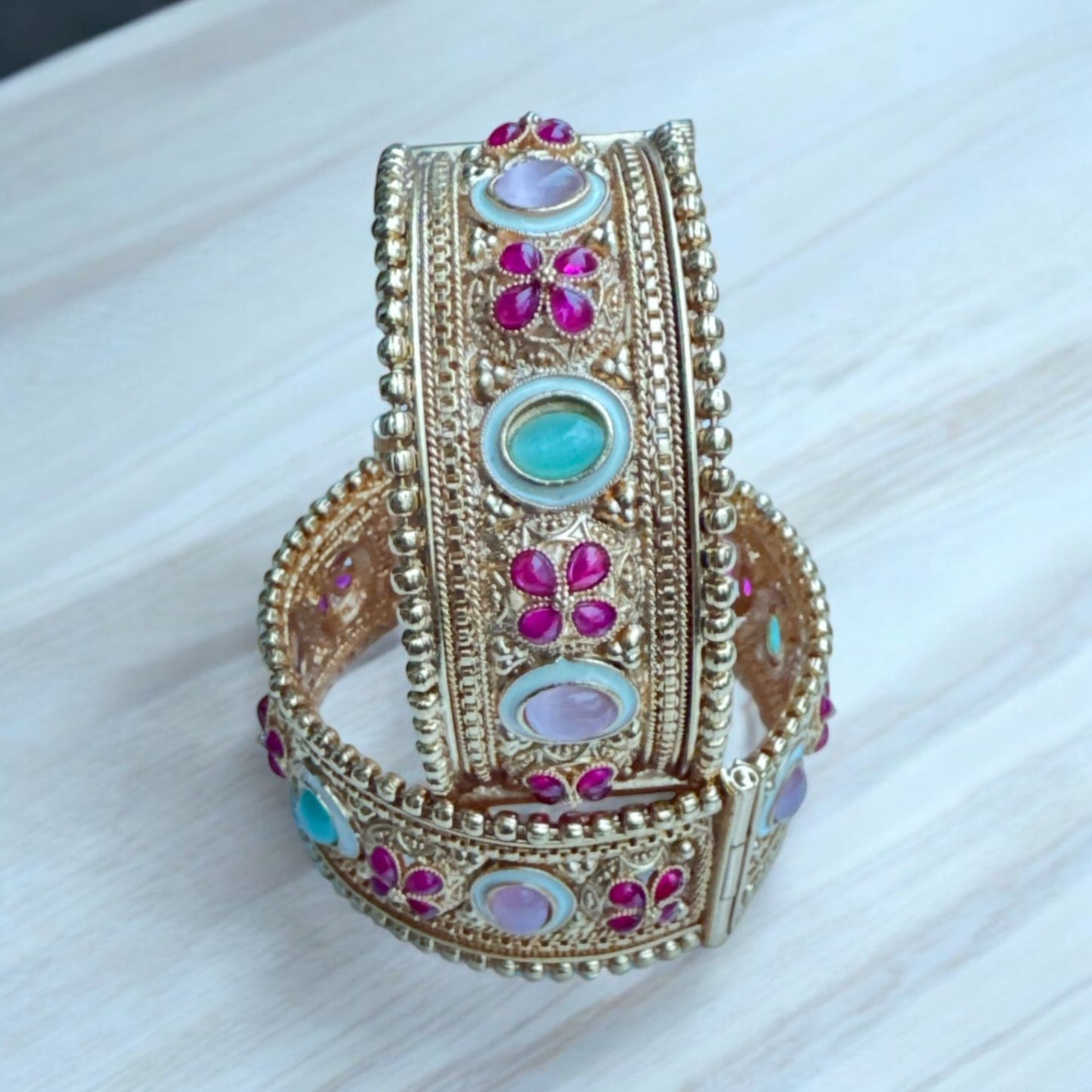 Adjustable Gold Look Antique Kade Detailed with Beautiful Stones