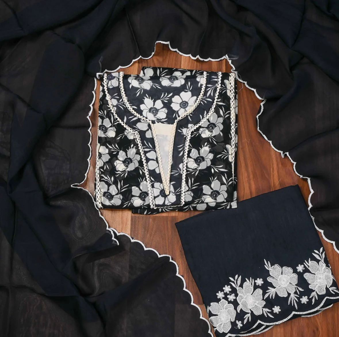 Black Cotton Suit with Pure Dupatta