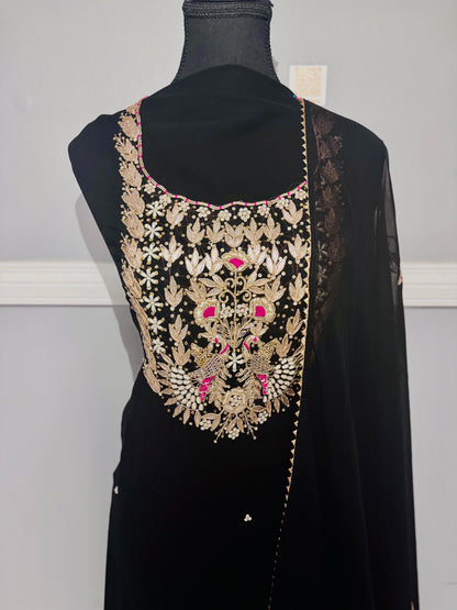 Georgette Black Unstitched Suit