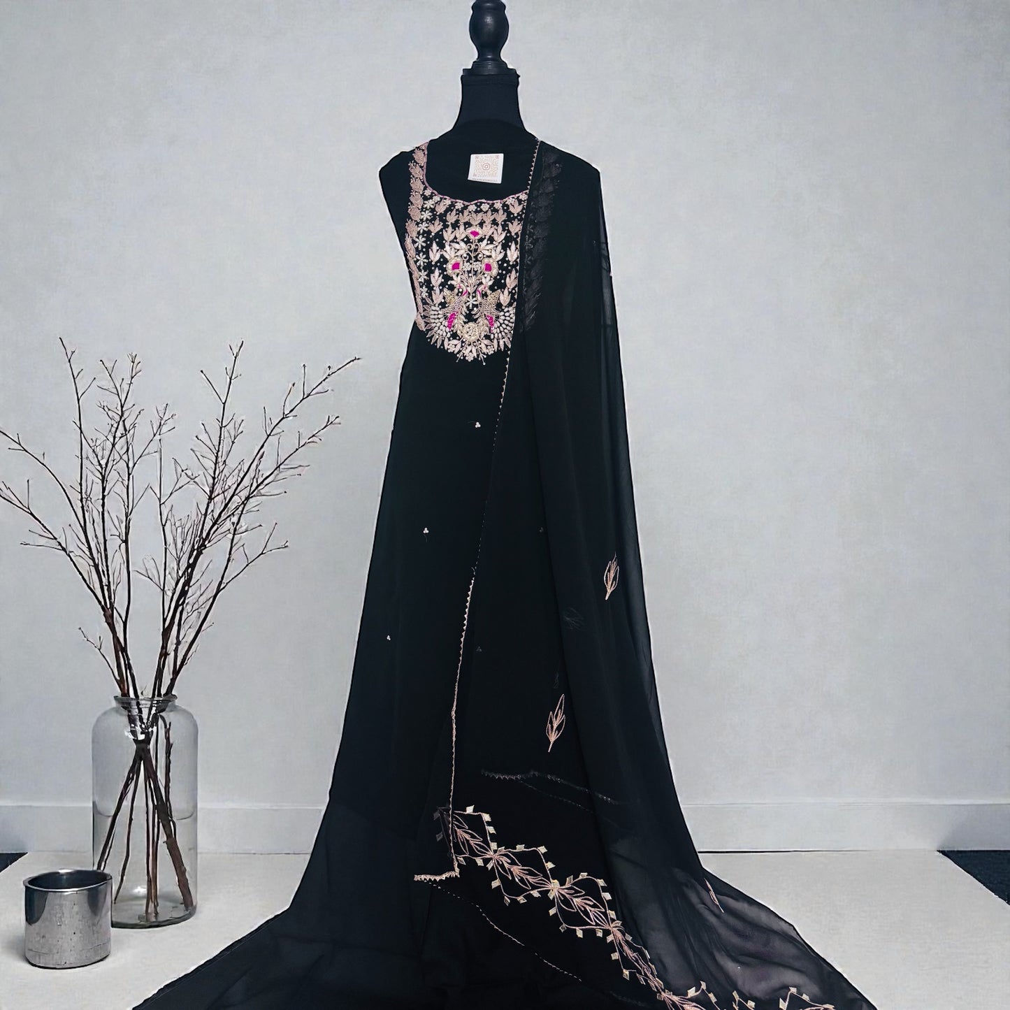 Georgette Black Unstitched Suit