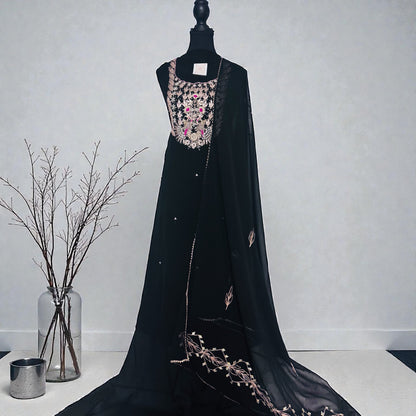 Georgette Black Unstitched Suit