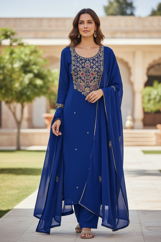 Georgette blue Unstitched suit