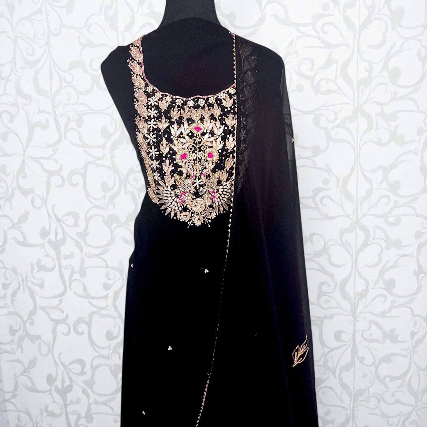 Georgette Black Unstitched Suit