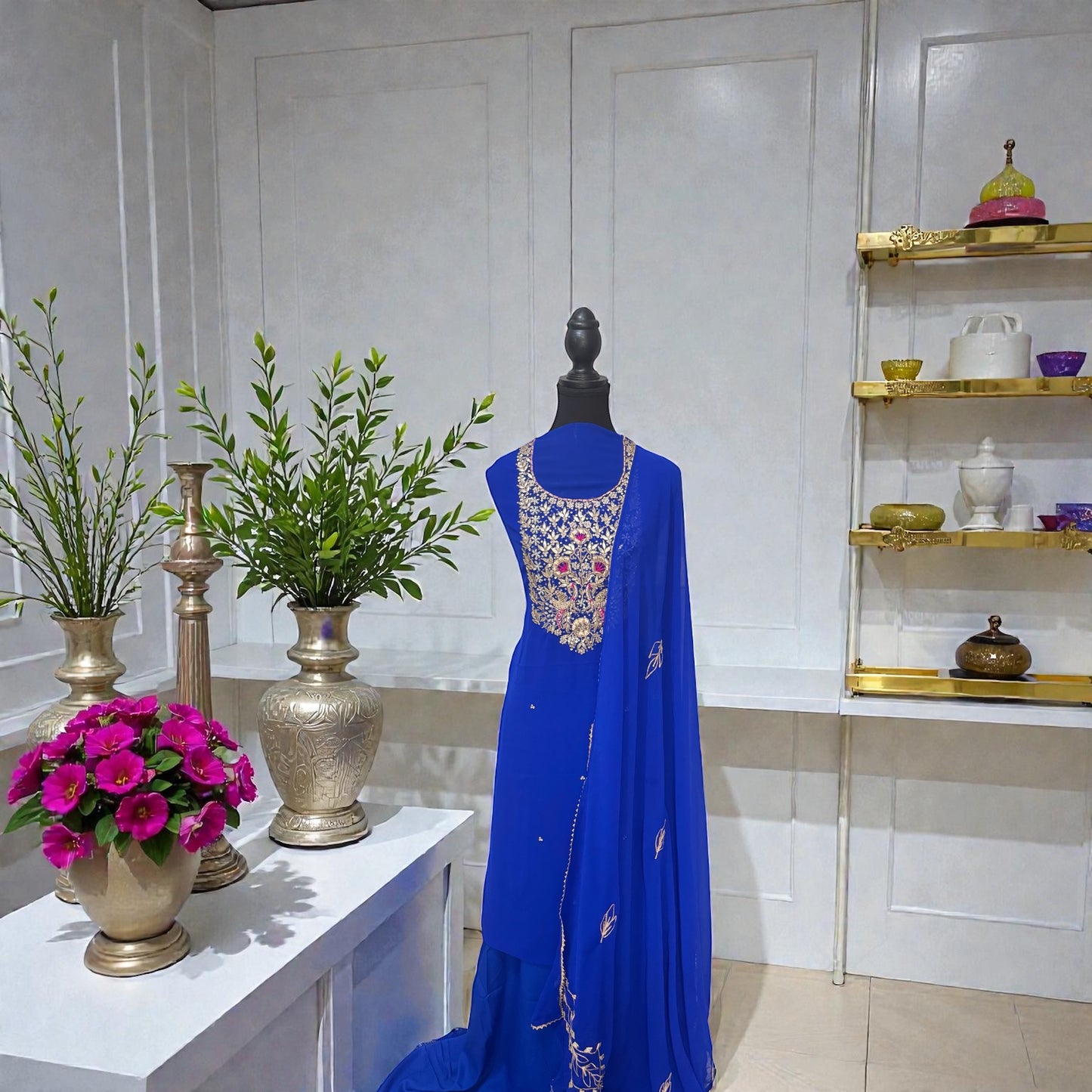Georgette blue Unstitched suit