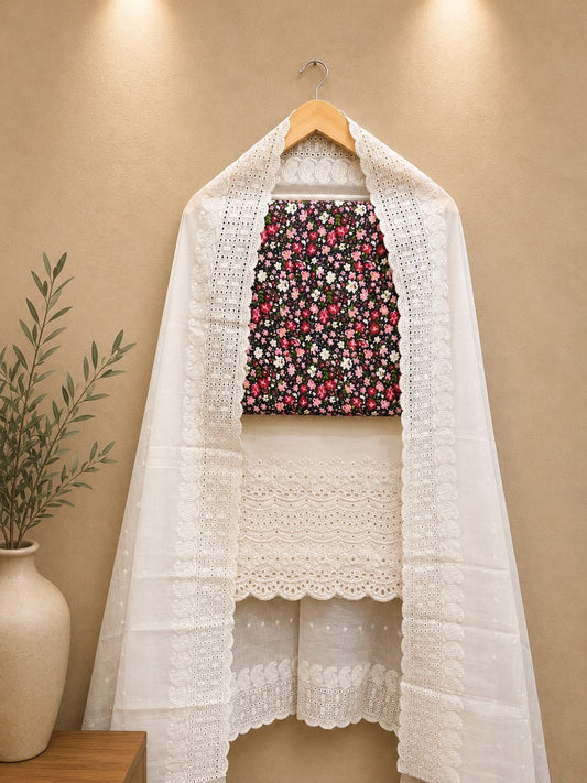 Black cotton Suit with multi Butti