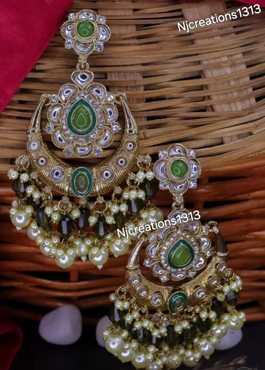Mehndi Color Kundan Chandbali