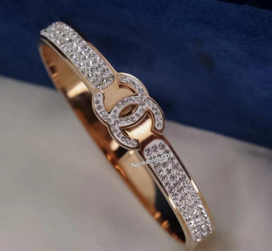 Channel Stainless Steel Adjustable Bangle Kada Decorated with Stones