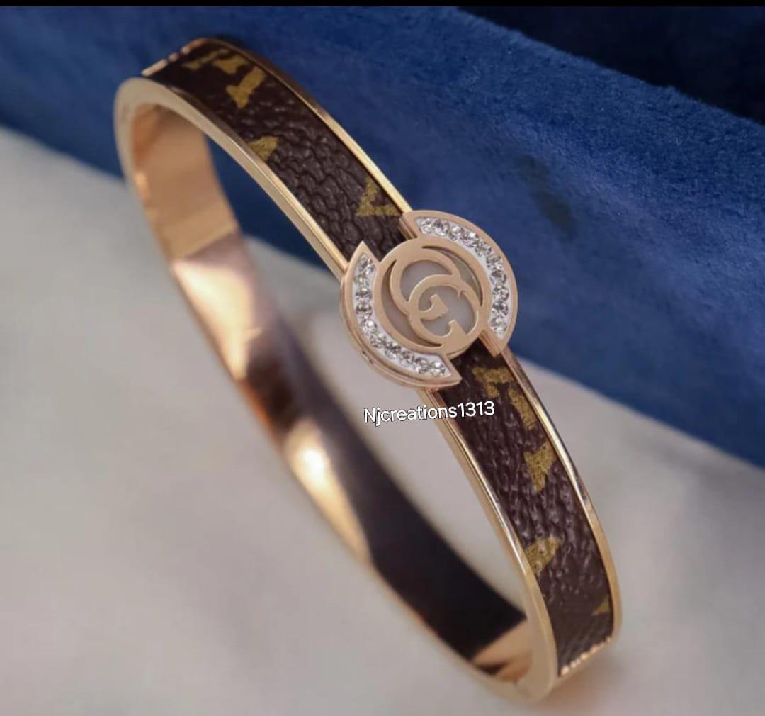 Gucci Stainless Steel Adjustable Bangle Kada Decorated with Stones