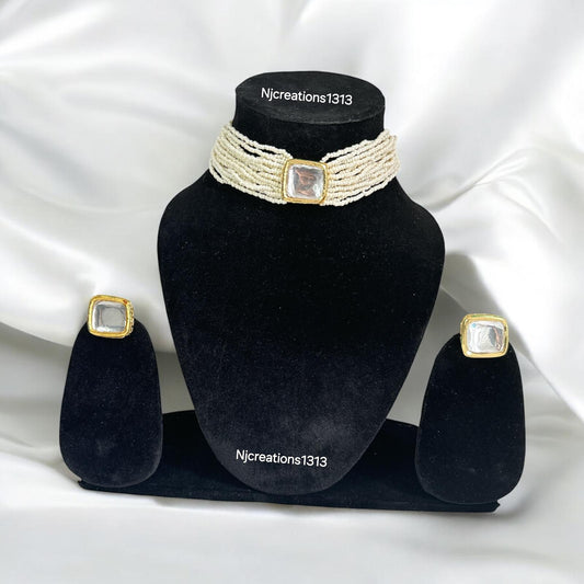 Kundan Moti Choker Set with Kundan Studs
