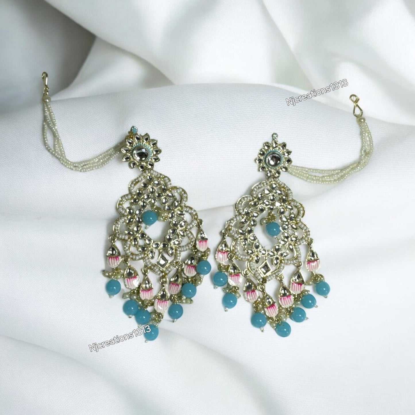Meenakari Chandbali with Kanchain in Sky Blue