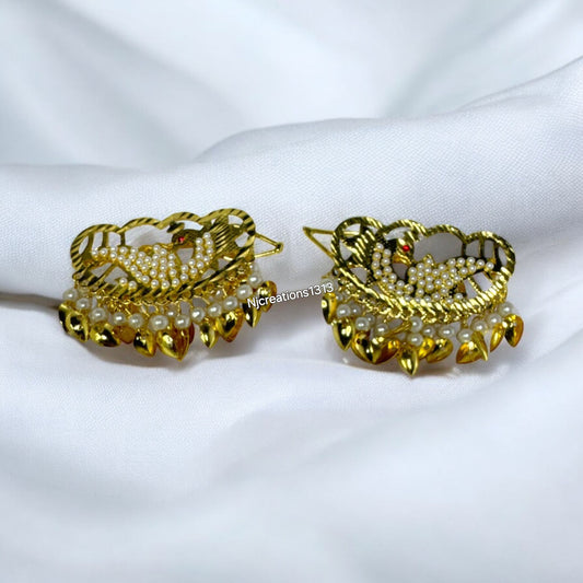 Gold Look Antique Punjabi Hair Pins Detailed with  Pippal Patti