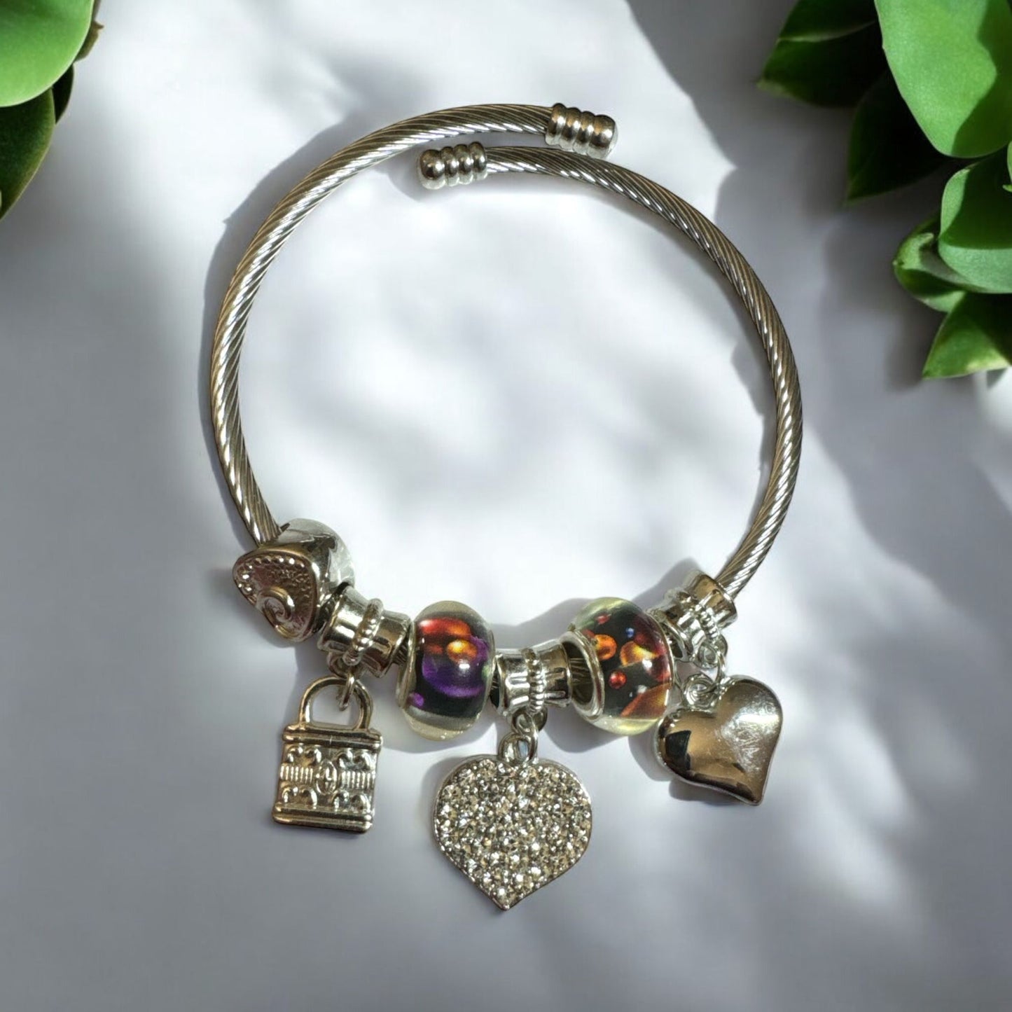 Silver Look Bangle with Charms