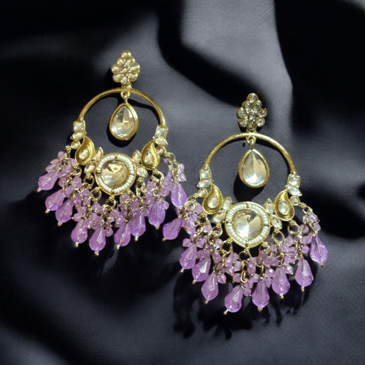 Kundan Statement Earrings In Light Purple