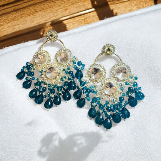 Kundan Earrings with Stone Detailing In Peacock Color