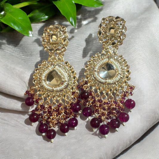 Kundan Earrings in Purple Wine