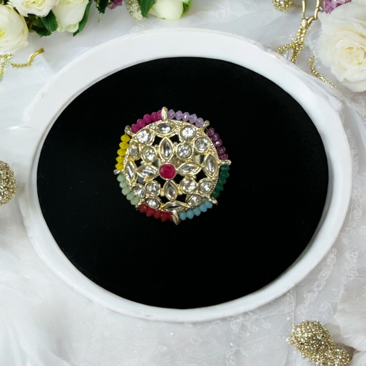 Adjustable Ring Detailed With Multi Color Beads