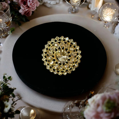 Gold Look Adjustable Ring Detailed with Stones