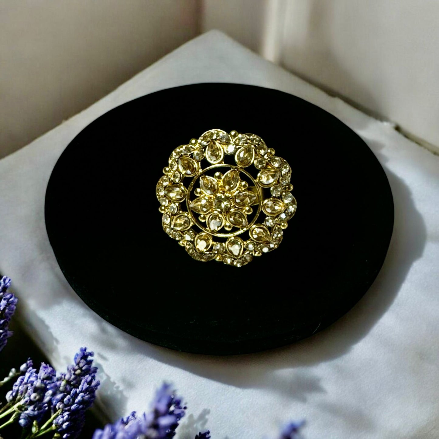 Adjustable Ring in Gold Color With Golden Stones