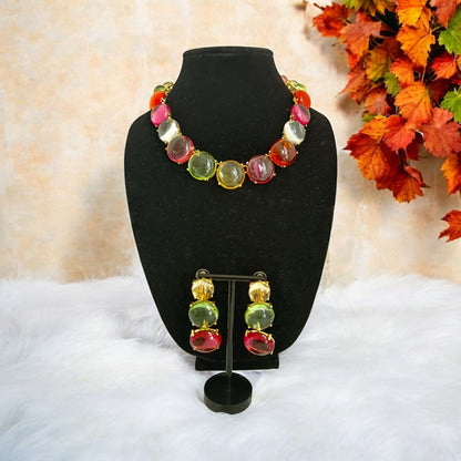 Colorful Transparent Resin Earrings and Necklace