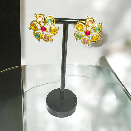 Multicolor Flower Design Studs (Gold Plated)