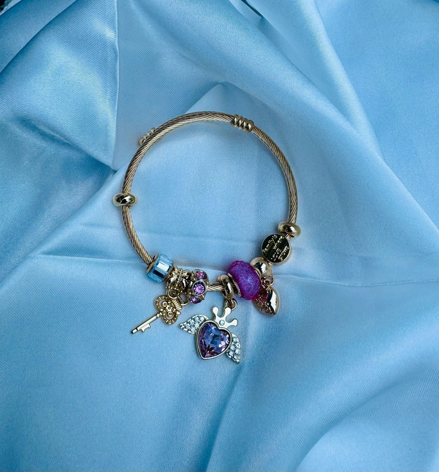 Gold Plated Copper Bangle with Charms