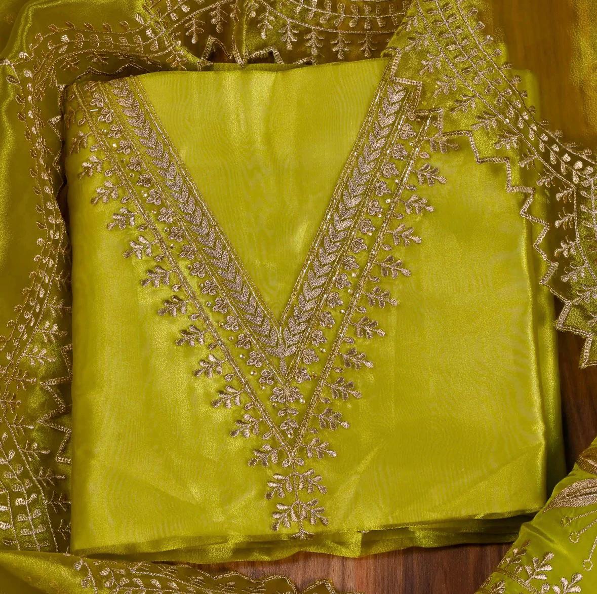 Glass Tissue Suit with Beautiful Tilla Work