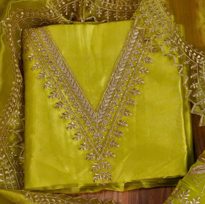 Glass Tissue Suit with Beautiful Tilla Work