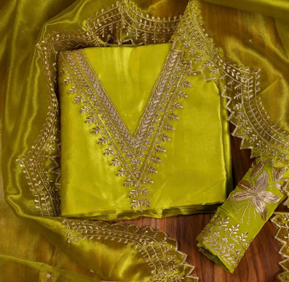 Glass Tissue Suit with Beautiful Tilla Work