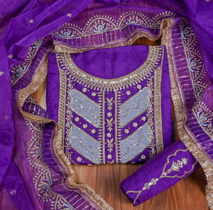Pure Silk with Organza Dupatta Purple