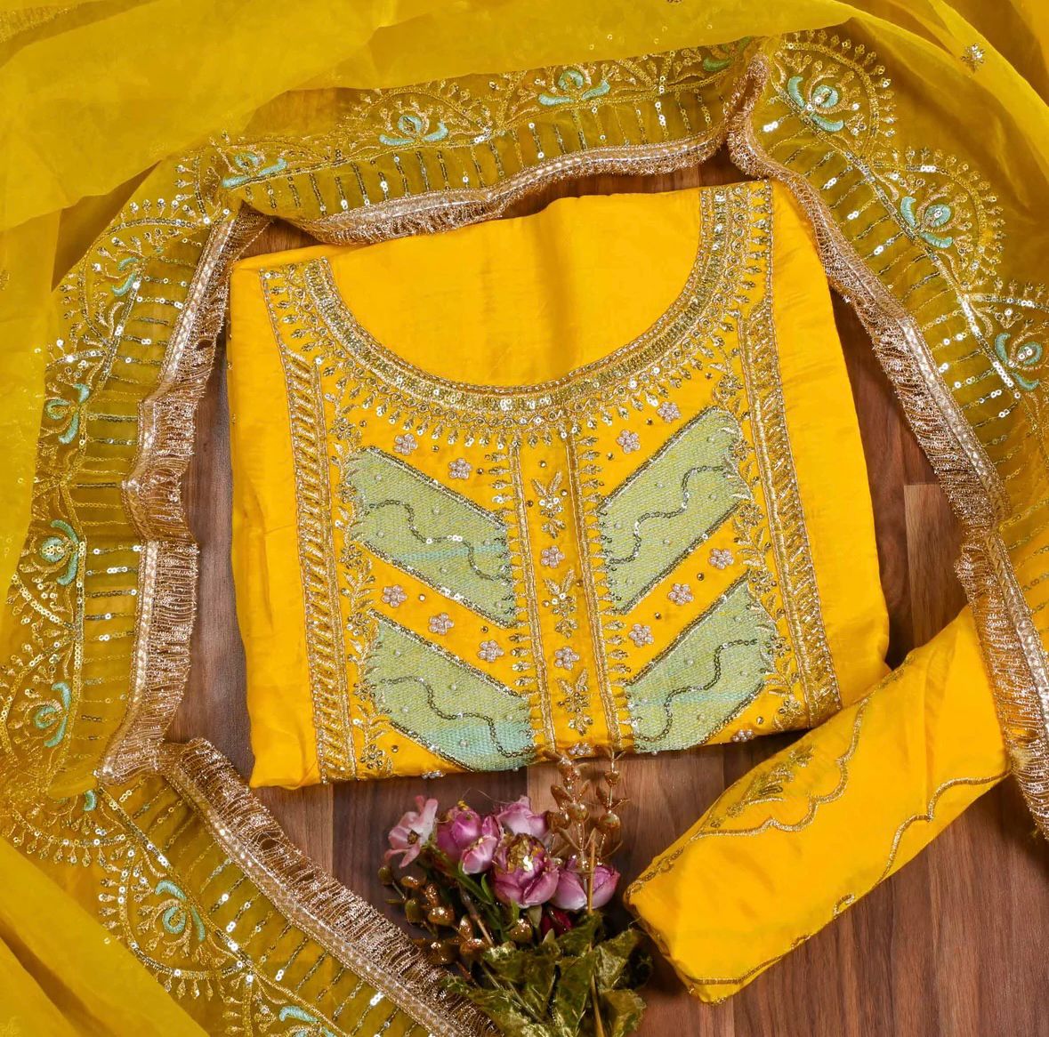 Pure Silk with Organza Dupatta Yellow
