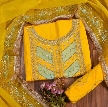 Pure Silk with Organza Dupatta Yellow