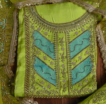Pure Silk with Organza Dupatta Parrot Green