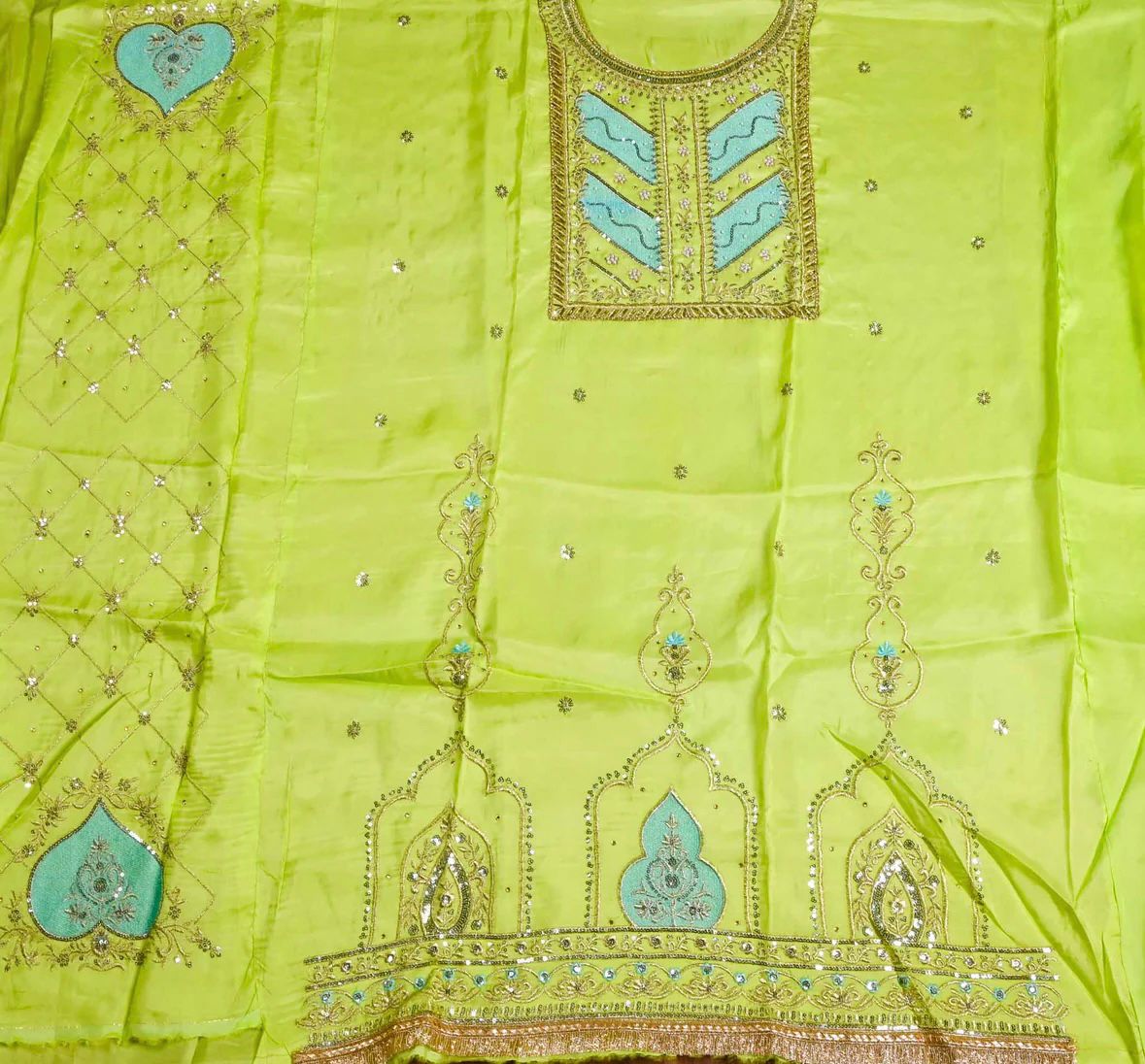 Pure Silk with Organza Dupatta Parrot Green