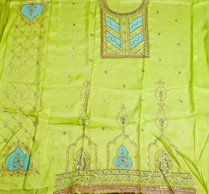 Pure Silk with Organza Dupatta Parrot Green