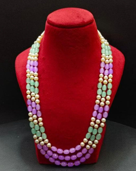Triple Layered Pearl Mala (Mint & Purple)