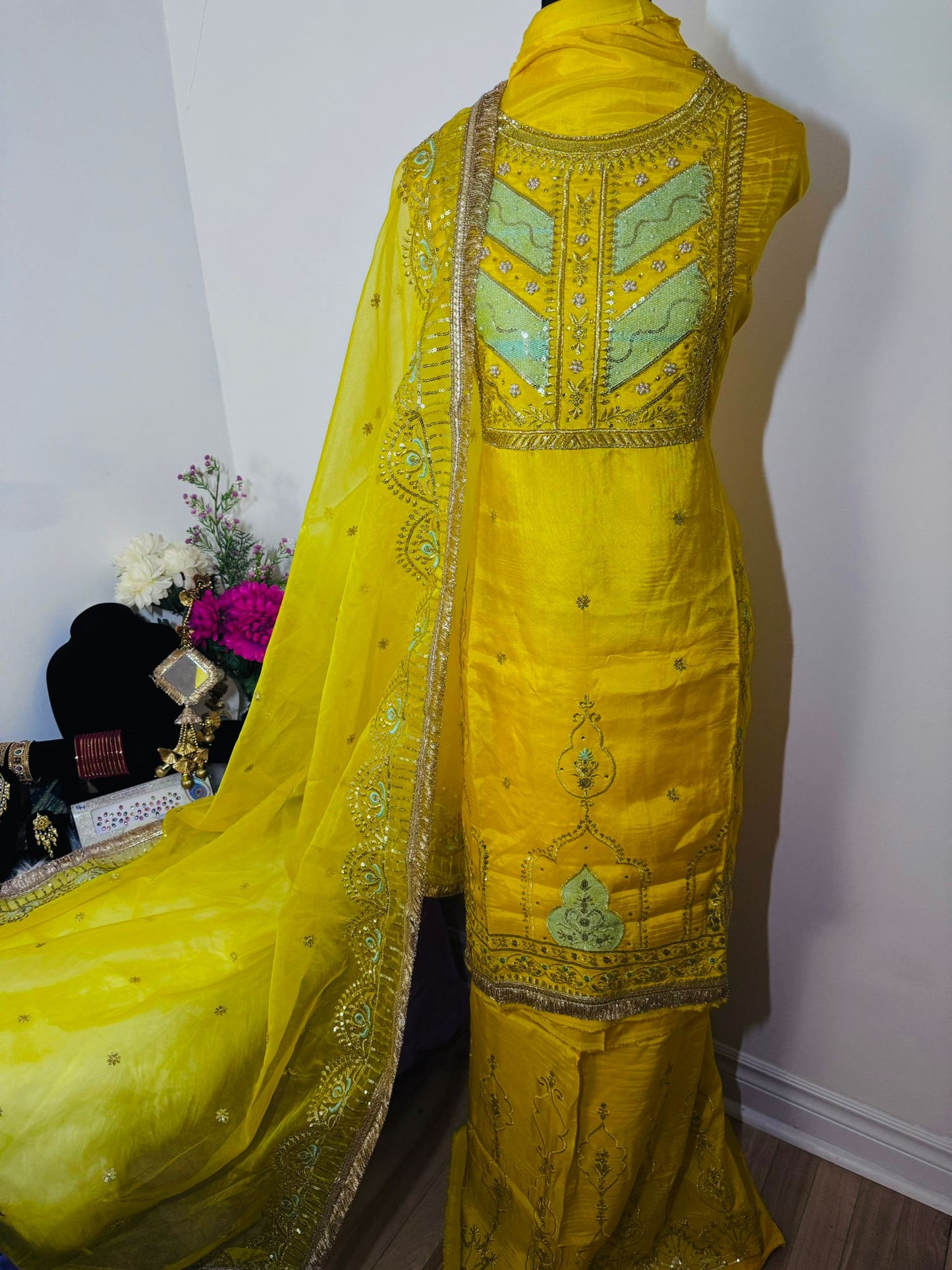 Pure Silk with Organza Dupatta Yellow