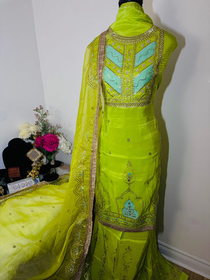 Pure Silk with Organza Dupatta Parrot Green