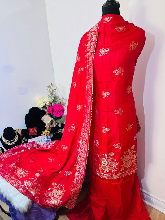 Red Pure Banarasi  Suit