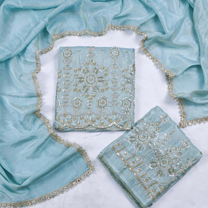 Shimmer silk unstitched suit