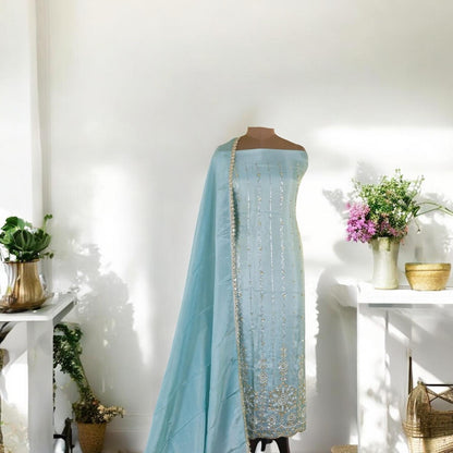 Shimmer silk unstitched suit