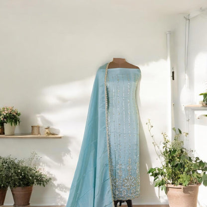 Shimmer silk unstitched suit