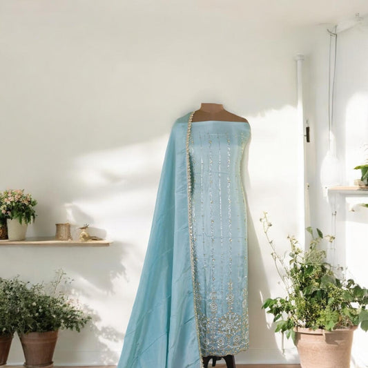 Shimmer silk unstitched suit